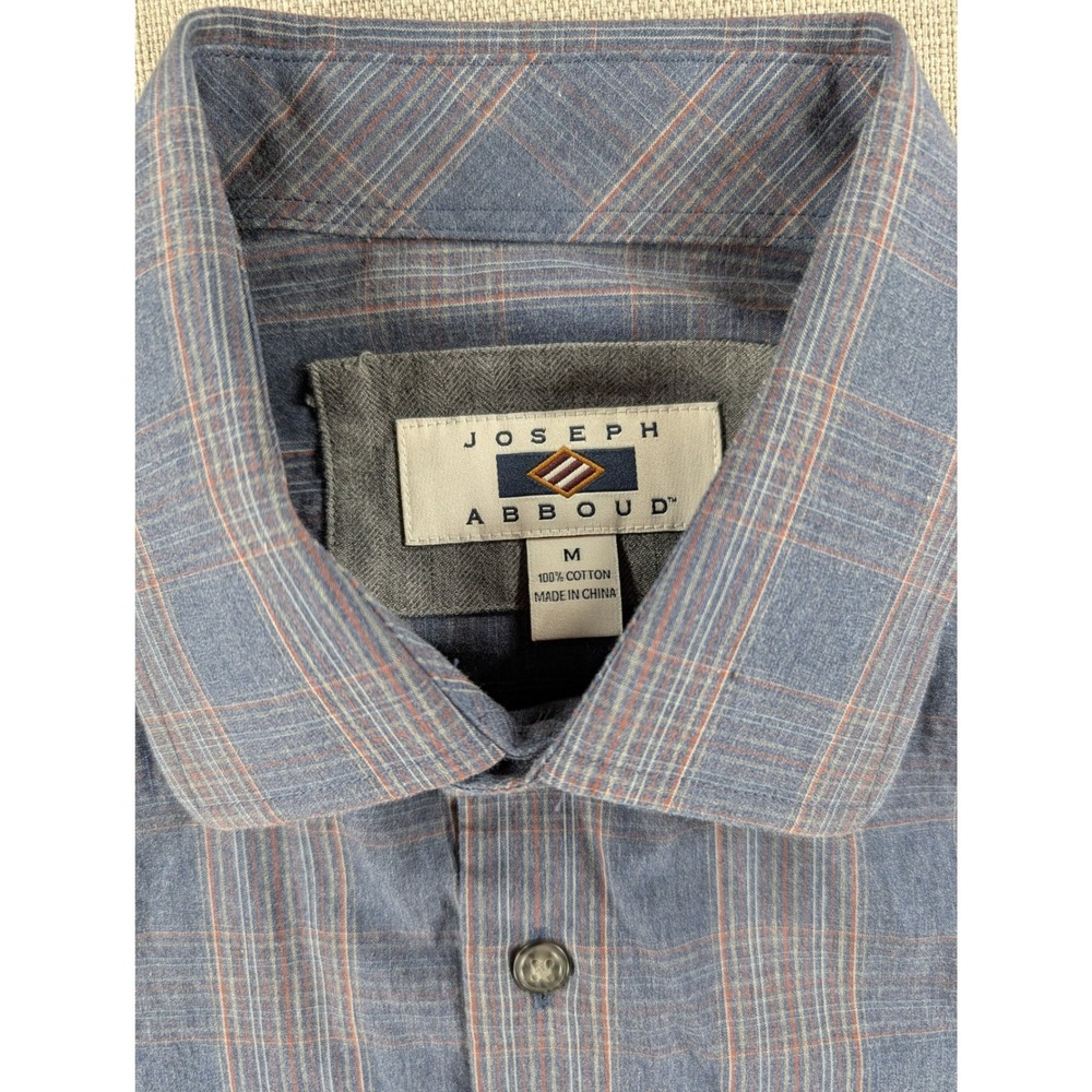 Joseph Abboud Mens Blue Plaid Button Down Shirt Long Sleeve Cotton Size Medium - Picture 3 of 6
